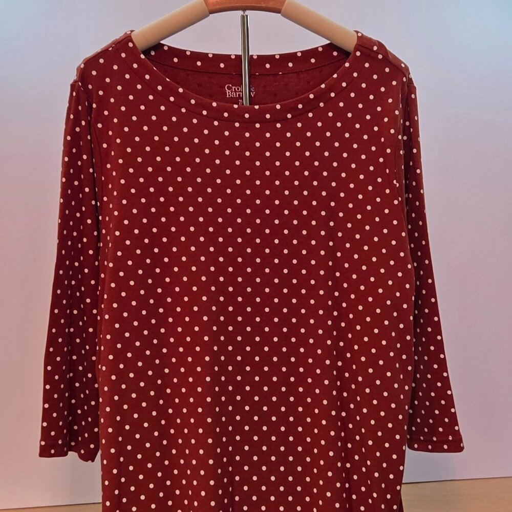 Women’s Polka Dot 3/4 Sleeve Top by Croft & Barrow, 2X, Rust brown/White